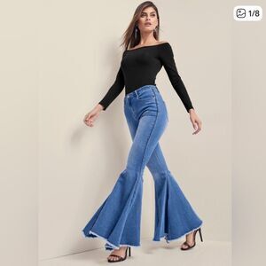 VENUS Jeans Women's 8 Blue Extreme Flare Mid-Rise Medium Wash Boho Festival